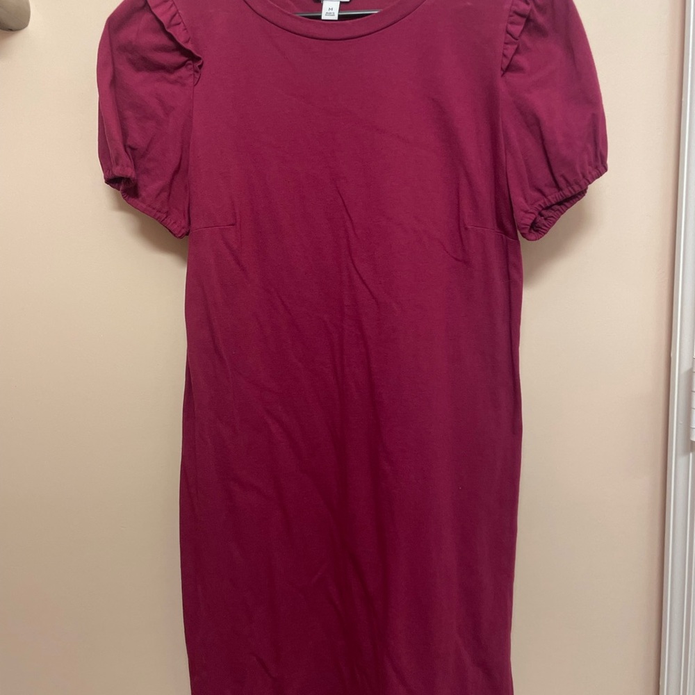 Nine West Wine Mini Dress with Puff Sleeves